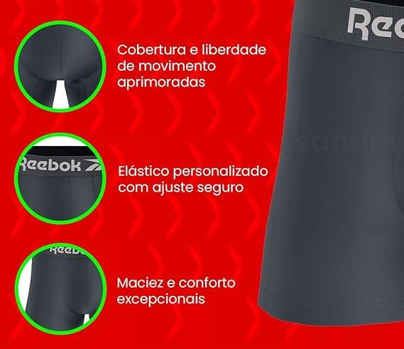 Kit 12 Cuecas Boxer Reebok Masculinas Microfibra Adulto Box Sem Costura